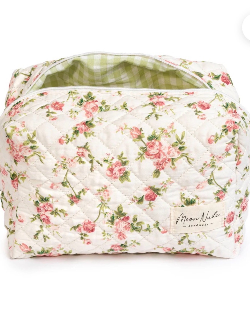 New Moon Nude Quilted Floral Cosmetic Bag - Pink & Green